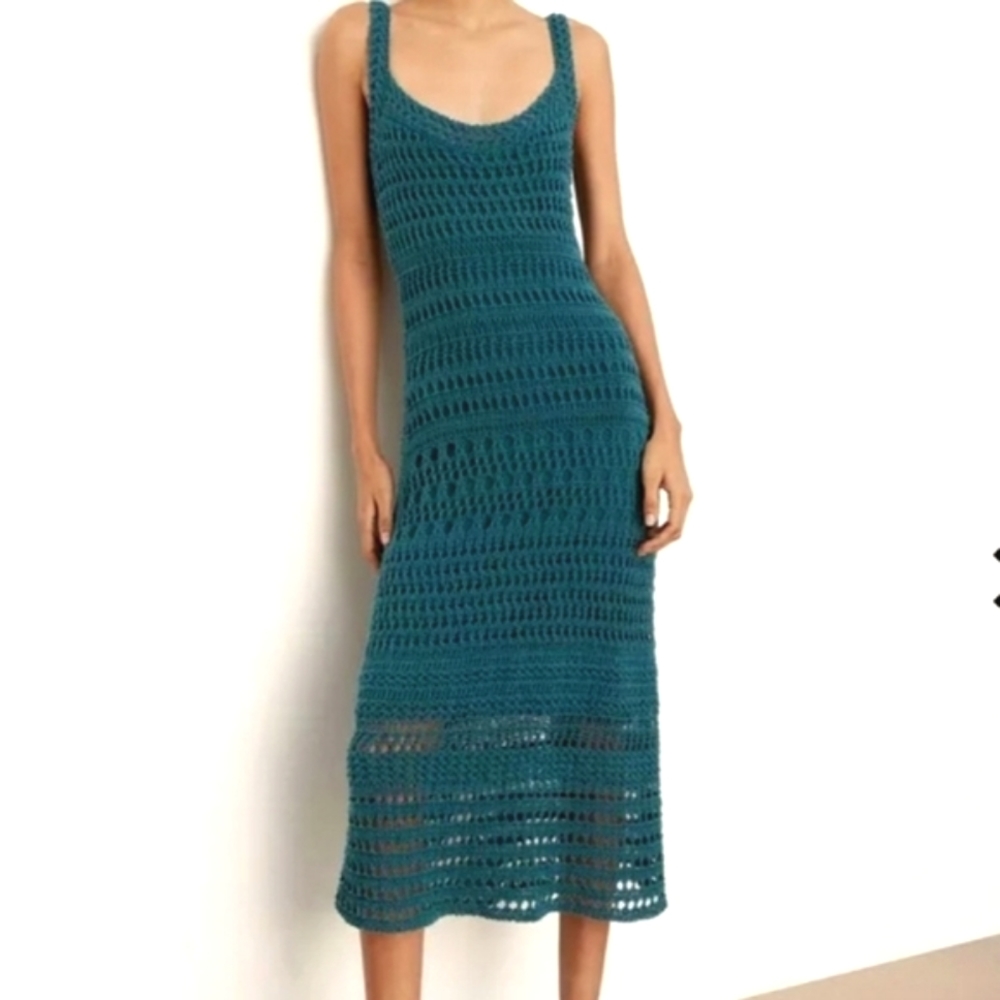 Vince Teal Crochet Midi Dress